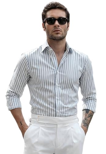 Image of IndoPrimo Men's Striped Shirt | Premium Slim Fit Full Sleeve Formal Casual Shirt | Button-Down Cotton Shirt for Office