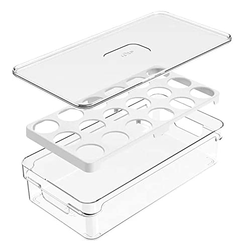 OU OF100NT Organizador de 18 Ovos para Geladeira Empalhável com Tampa em Plástico, Transparente