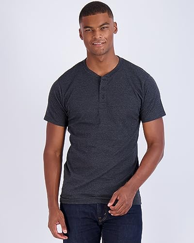 Image of Real Essentials 3 Pack: Mens Casual Long & Short Sleeve Cotton Henley Lightweight Button T-Shirt, Long Sleeve - Set