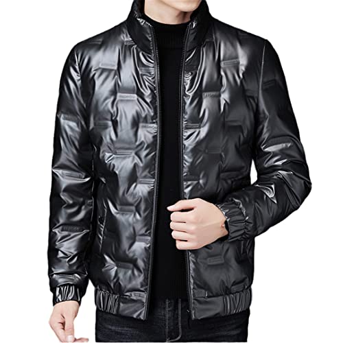 Lmtossey Doudoune courte en cuir brillant pour homme - Col montant - Blanc, Gris 9., L