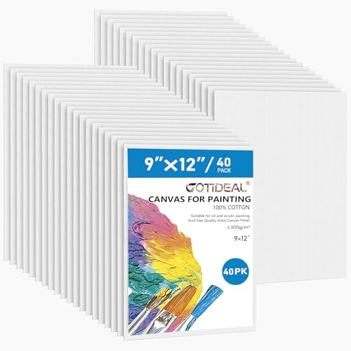 Gotideal Canvas for Painting, 40pcs 9x12 Primed Bulk Painting Canvas Board for Kids and Adults, White Blank Canvas Panels for Acrylic Paint, Oil, Pour Art Supplies