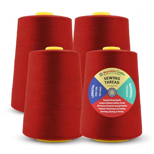 Mandala Crafts 40S/2 Brick Red Polyester 4 Pack of Serger Threads Cones
