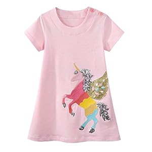 Baogaier Jurk Meisjes Kinderen Eenhoorn Pailletten Tule Jurken Katoen Korte/Lange Mouw/Mouwloos Glitter Casual Jurken…