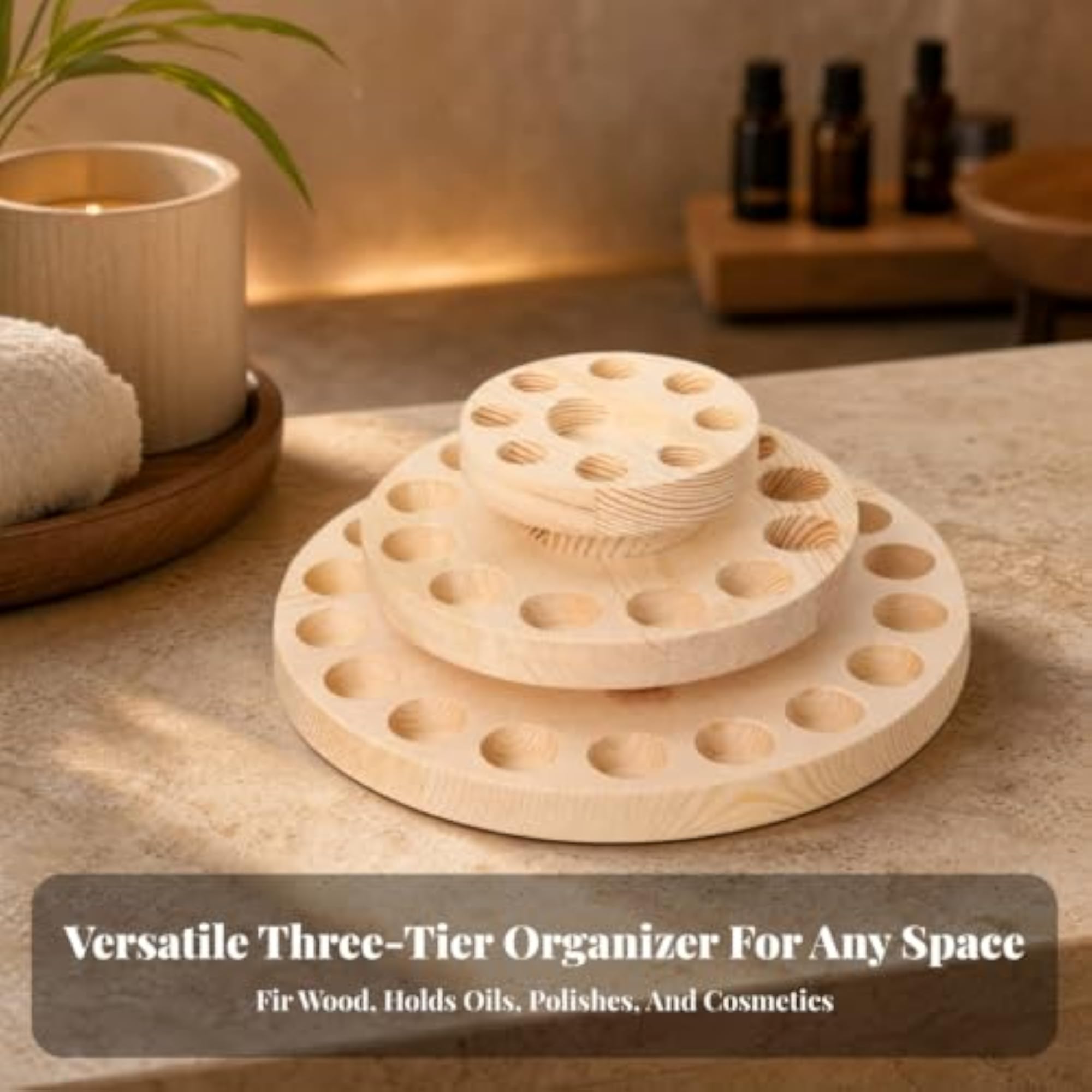 Three-Tier Rotating Essential Oil Organizer, Solid Wood