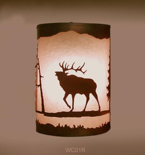 Image of Rustic Elk Wall Sconce - Lodge Cabin Decor | Frosted Amber Glass & Burnished Bronze Metal Light | Woodland Nature Wall Light Fixture