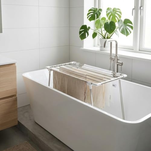 NUXIO Étendoir à linge pour baignoire, étroit, 40 cm, en acier inoxydable