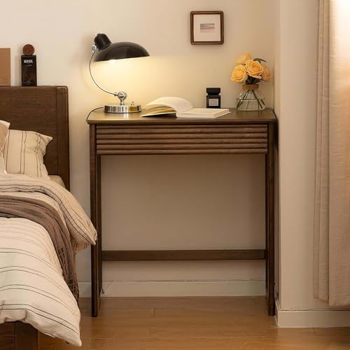 Wayshome Walnut Finish Solid Wood Desk, Small Writing Desk Home Office Computer Desk for Small Spaces Study Bedroom Work 31.49" W