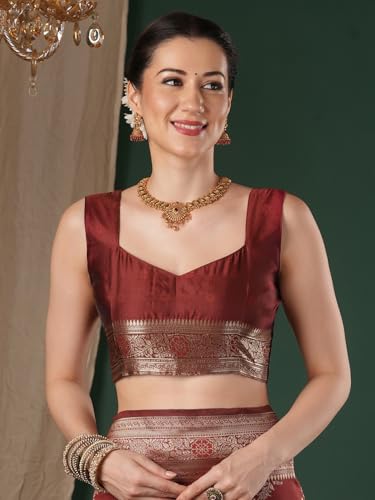 Image of AKHILAM Women's Kanjivaram Woven Soft Silk Saree With Blouse Piece