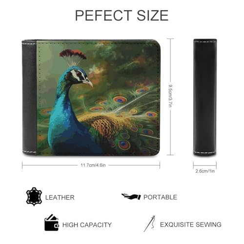 Men's Leather Wallet Bifold Wallet for Men Colorful Peacock Slim Wallet with Multiple Card Classic Passcase Mens Card Holder2