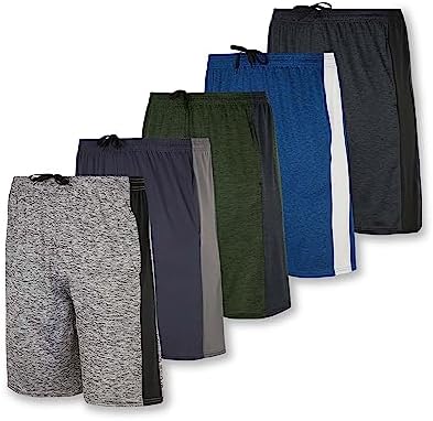 5 Pack: Quick Dry Fit Dri-Fit Big Boys Girls Youth Clothing Knit Active Athletic Performance Basketball Soccer Lacrosse Tennis Exercise Summer Activewear Gym Teen Running Shorts -Set 1- XL (16/18)