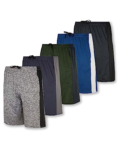 5 Pack: Quick Dry Fit Dri-Fit Big Boys Girls Youth Clothing Knit Active Athletic Performance Basketball Soccer Lacrosse Tennis Exercise Summer Activewear Gym Teen Running Shorts -Set 1- Xl (16/18) #TOP12