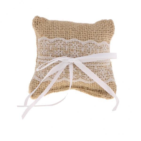 3xWedding Bridal Party Jute Ring Pillow Bow Lace Trim Ring Pillows & Flower Baskets Wedding Supplies Home & Garden-image-19