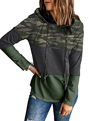 Lovezesent Womens Casual Loose Long Sleeve Camo Sweatshirts Top Lightweight Pullover Hoodie Small