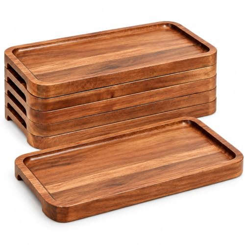 Acacia Wood Serving Trays, Set of 6, 14 x 6 in...