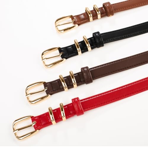 Belle Poque 2 Pack Women Skinny Leather Belts Fashion Ladies Thin Waist Belt with Gold Buckle for Jeans Pants Dresses2