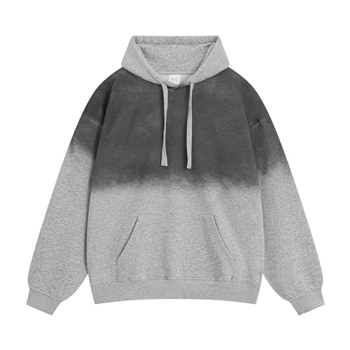 Men's Acid Wash Vintage Hoodie Basic Baggy Gradient Hooded Sweatshirt Trendy Cotton Pullover Casual Top Streetwear