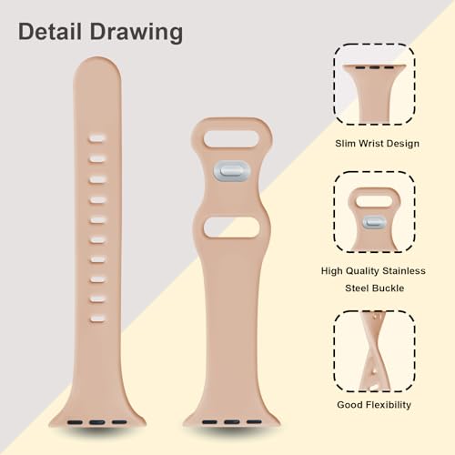 Image of Slim Band Compatible with Apple Watch Bands 38mm 40mm 41mm 42mm 44mm 45mm 46mm 49mm for Women Men,Soft Thin Narrow Silicone Sport Strap Wristbands for iWatch Series 11 10 9 8 7 6 5 4 3 2 1 SE Ultra MilkTea