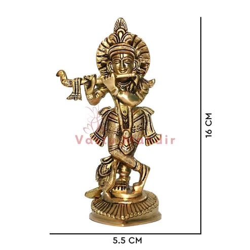 Image of Brass Krishna Ji Idol, Vastu Remedy for Love & Harmony (16 cm, 635 g)