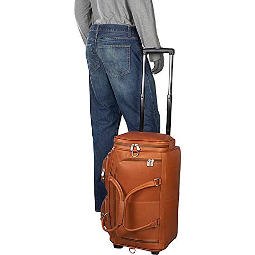 Piel Leather Duffel with Pockets On Wheels, Saddle, One Size