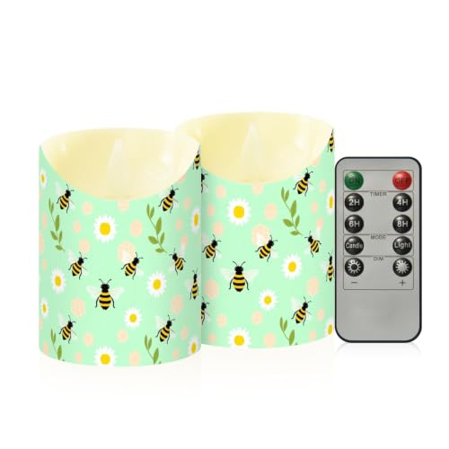 Velas de cera sin llama para jardín exterior con diseño de abejas amarillas y mando temporizador