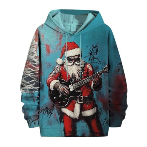 Suéter de Navidad para hombre, diseño de Papá Noel, impresión digital 3D, sudadera con capucha de manga larga para invierno, suelta, festiva, casual, novedosa, divertida, 01#_azul claro, L