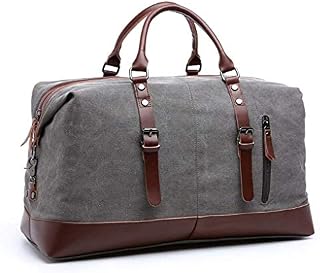 TILEMALL Oversized Canvas Holdall Travel Carry On Duffel Bags Plus Handbag Shoulder Bag Crossbody Overnight Weekend Bag Unisex Travel Holdall Handbag with PU Leather Handle (Gray)