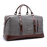 TILEMALL Oversized Canvas Holdall Travel Carry On Duffel Bags Plus Handbag Shoulder Bag Crossbody Overnight Weekend Bag Unisex Travel Holdall Handbag with PU Leather Handle (Gray)