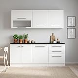 Homestyle4u Küchenzeile 200 cm in Weiß & Schwarz, Küchenmöbel mit Arbeitsplatte, Geschirrspülernische, Hängeschränken, viel Stauraum ohne Elektrogeräte ideal für kleine & mittelgroße Wohnungen, 3164