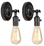 YSGUYILT 2 Piezas Aplique de Pared Vintage con Interruptor E27 Lámparas de Pared Metálica Interior Luz de Pared Industrial Vintage Ajustable en 180° para Dormitorio Pasillo Estudio Ático Negro