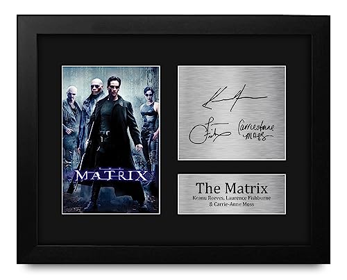 HWC Trading The Matrix Framed Gift Signed Printed Autograph Keanu Reeves Laurence Fishburne Carrie-Anne Moss Photo Display - US Letter Size