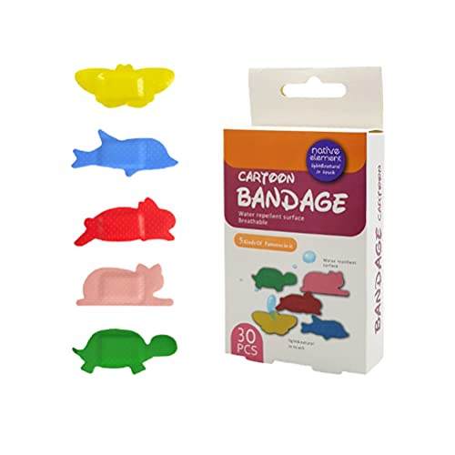 30 Piezas de Vendaje para Niños de Dibujos Animados, Diseño de Animales, Tirita para Bebés, Pegatinas Adhesivas Impermeables para Hemostasia para el Cuidado de Heridas para Niños y Niños Pequeños