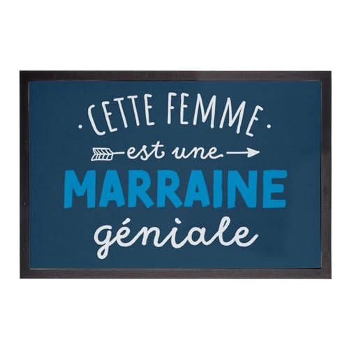 Paillasson bleu entrée propre avec message Marraine Géniale - 2