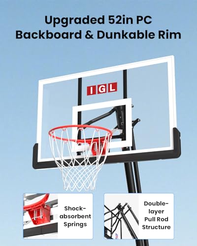 Image of IGL Basketball Hoop Outdoor with 52 Inch Shatterproof Backboard, 10FT Height Portable Basketball Hoop Outdoor, Adjustable Basketball Goal System