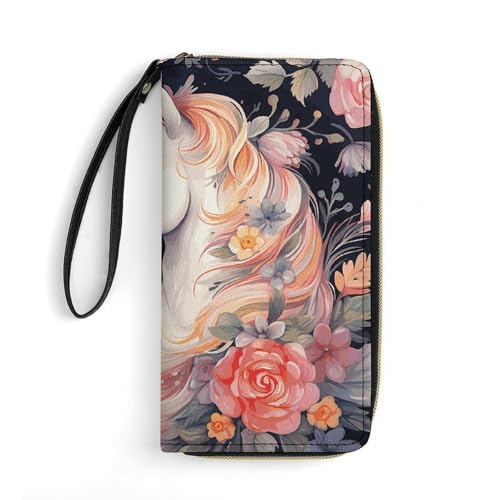 Women Wallets Flower And Horse Leather Wallet for Women Thin Wallet with Zipper Pocket Card Holder
