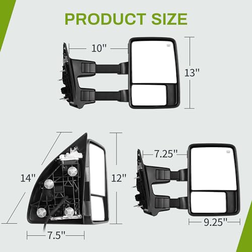 AUTOSAVER88 Towing Mirrors Compatible with 1999-2016 Ford F250 F350 F450 F550 Super Duty, Power Heated Manual Telescoping Folding with LED Turn Signal Light Smoke by AUTOSAVER88 - Image 7