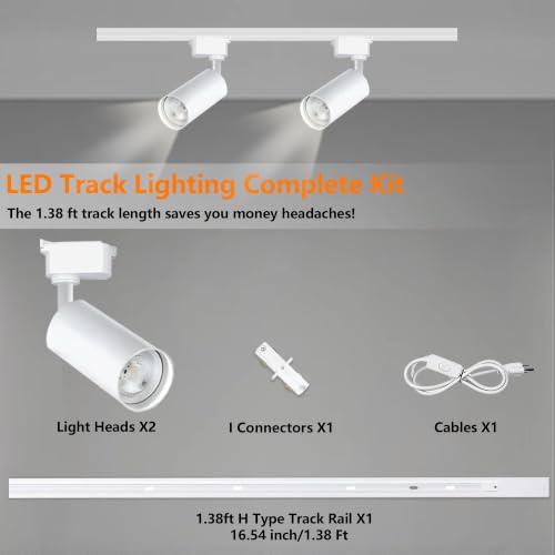 Image of LED Track Lighting Kit 4000K 20W 2PCS White H Type Plug in