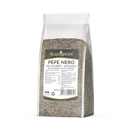 Italia Spezie, Pepe nero macinato Tellicherry, 1 Kg, qualità premium,
