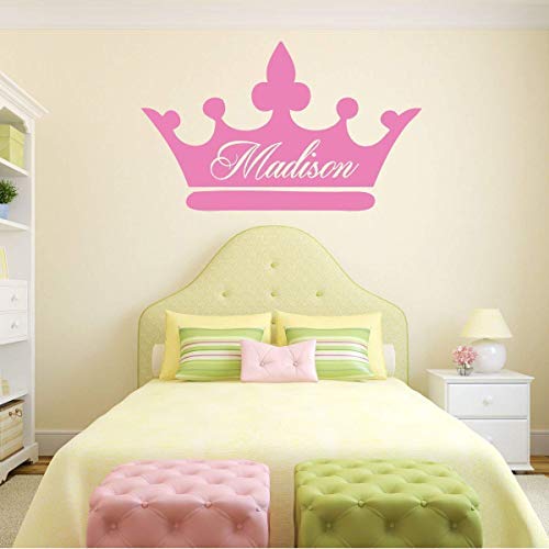 Personalized Princess Wall Art Decals Crown Silhouette | Custom Name And Colors - Pink, Gray, Gold, Silver | Home Decor For Girls Room | Queen Tiara Vinyl Decoration | Small, Large Sizes #TOP4