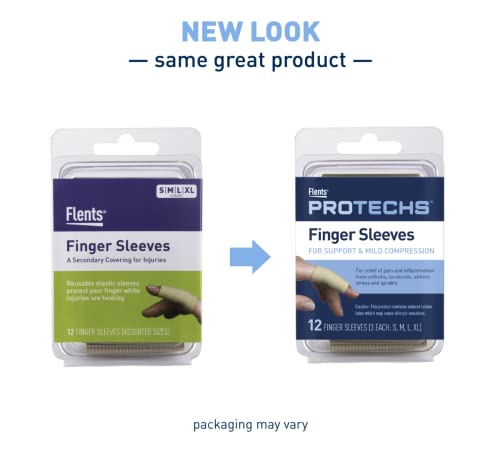 Image of Flents Finger Sleeves, Pain Relief for Arthritis, Inflammation, Cracking, Blisters, Tendonitis & Athletic Stress, Plastic Wrap for Support & Compression, Assorted Size, 12 Count (Pack of 5)