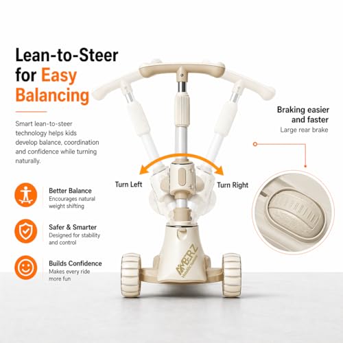 Image of 3-in-1 Convertible Foldable Kids Skating Style Cycle Kick Scooter for 3-14 Years Old Kids with 5-Level Height Adjustable Handle | LED PU Flashing Wheels | Max Capacity 75 Kg.(Sand Beige)