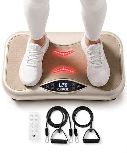REVO Wave Board with Red Light Therapy | Vibration Plate for Lymphatic Drainage with Bluetooth Speakers, Resistance Bands, Remote | Exercise Machine for Full Body Workout Platform | 330 Lbs Capacity