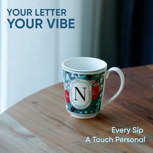 Image of Shay Alphabet Mug, 1 Pc, N, 300ml | Ceramic Mug |Glossy Finish | Ceramic Coffee Cup | Porcelain | Microwave Safe (Alphabet Mug - N)