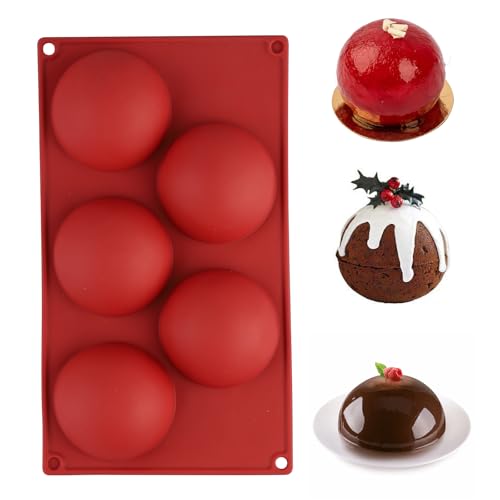 EUREKORA Schokoladenform Halbkugel Große Halbkugel-Silikonform mit 5 Hohlräumen Kugel Kuchenform Rund 8cm BPA-Frei Wiederverwendbare für Schokolade Kuchen Gelee Pudding Eis Seife & DIY