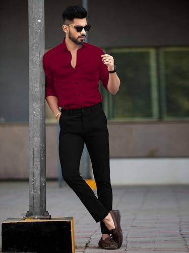 Image of Men's Cotton Solid Full Sleeves Regular Fit Formal Shirt