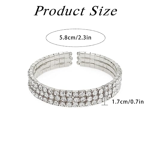 Sakytal Silver Rhinestone Bracelets Crystal Tennis Open Cuff Bangle Bracelet Prom Party Wedding Bracelet For Women thumb #1