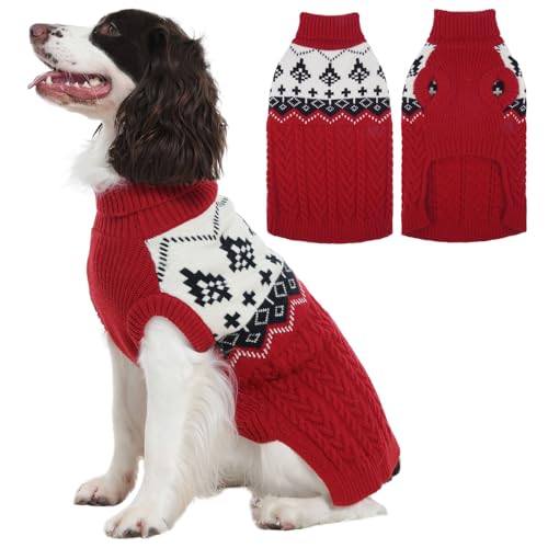 Christmas Dog Sweaters for Medium Dogs, Thanksgiving Pet Warm Winter Clothes, Pet Turtleneck for Holiday, Sleeveless Easy On Xmas Festive Pet Sweater for West Highland, Beagle Wear, Red M M