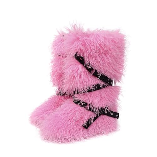 Bottes longues chaudes femme bout rond en tube rose poilu taille 39.5