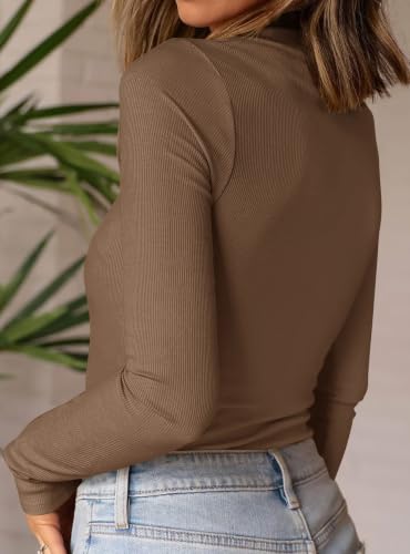 PRETTYGARDEN Womens Mock Turtleneck Fall Long Sleeve Shirts,Light Brown,L - image 5
