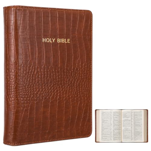 Chicplaid Crocodile Bible Cover PU Leather Case, Brown, 9.75x6.75x2.1