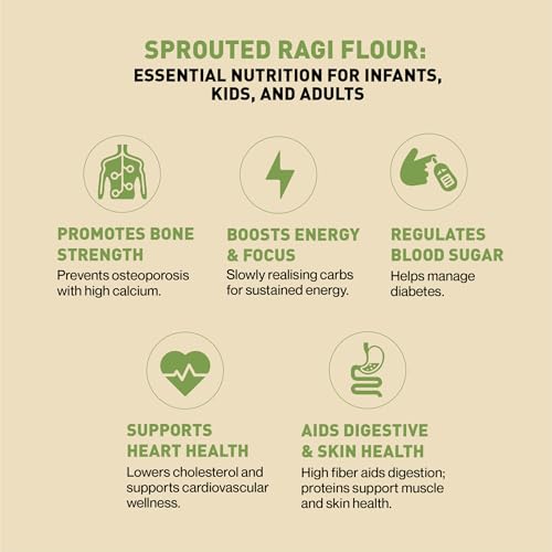 Image of Zama Organics Sprouted Ragi Flour 1kg | Organically Grown Natural Nachni Atta | Gluten Free Finger Millet Flour | No Additives or Preservatives | Low Glycemic Index